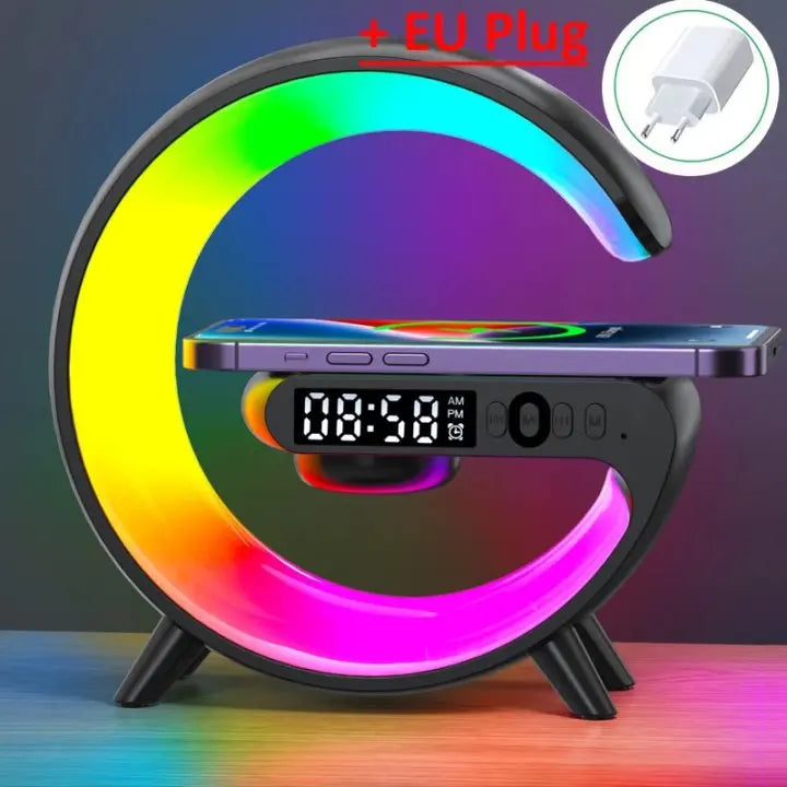 Multifunction Wireless Charger Stand Pad RGB Light Alarm Clock