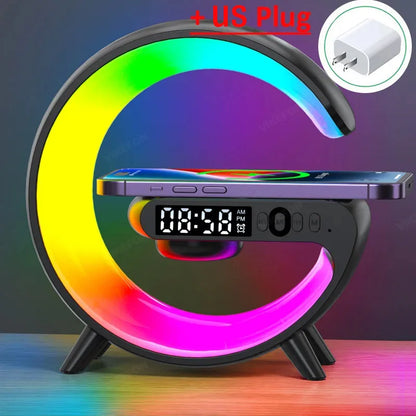 Multifunction Wireless Charger Stand Pad RGB Light Alarm Clock